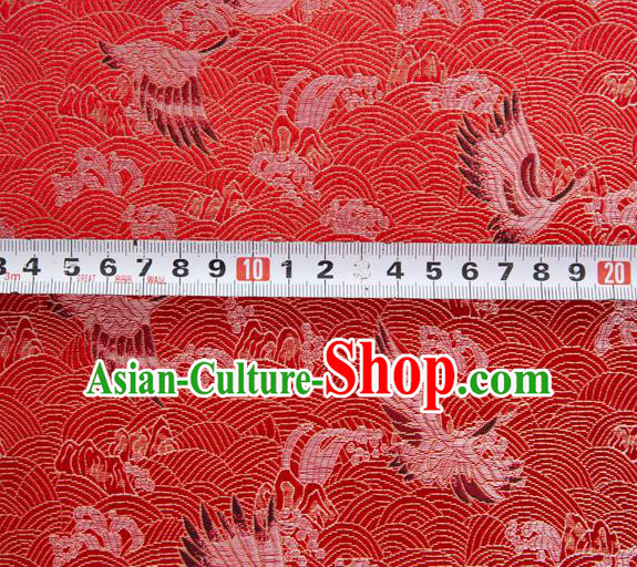 Japanese Traditional Cloud Crane Pattern Design Red Brocade Fabric Silk Material Traditional Asian Japan Kimono Dress Satin Tapestry