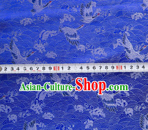 Japanese Traditional Cloud Crane Pattern Design Royalblue Brocade Fabric Silk Material Traditional Asian Japan Kimono Dress Satin Tapestry