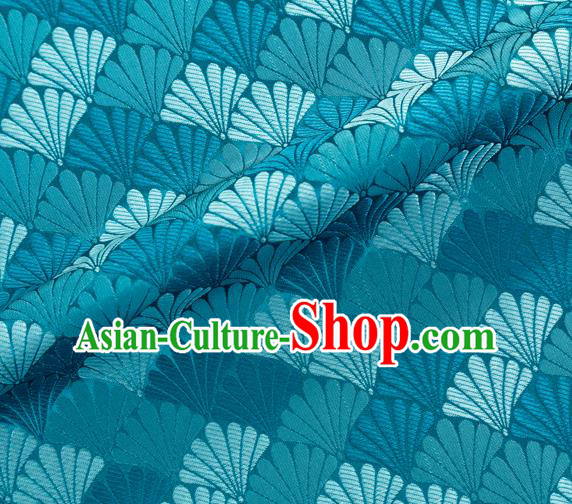 Chinese Traditional Shell Pattern Design Blue Brocade Silk Fabric Tapestry Material Asian DIY Hanfu Dress Satin Damask
