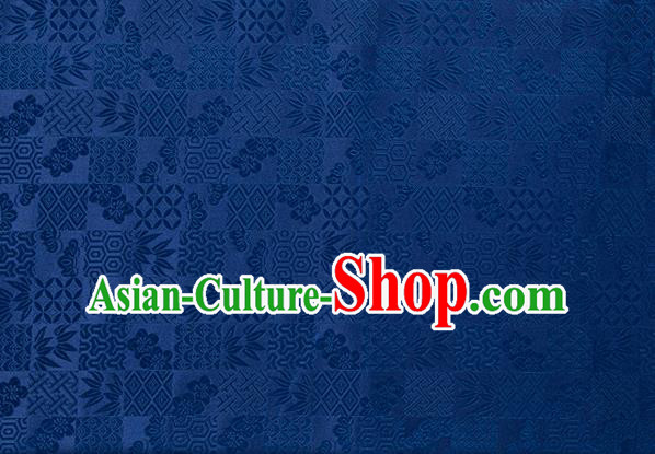 Japanese Traditional Bamboo Leaf Coppor Pattern Design Navy Blue Brocade Fabric Silk Material Traditional Asian Japan Kimono Dress Satin Tapestry