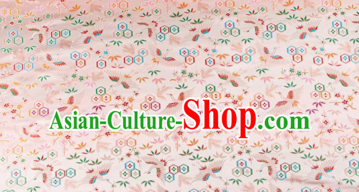 Japanese Traditional Crane Plum Pattern Design Pink Brocade Nishijin Fabric Silk Material Traditional Asian Japan Kimono Tapestry Satin