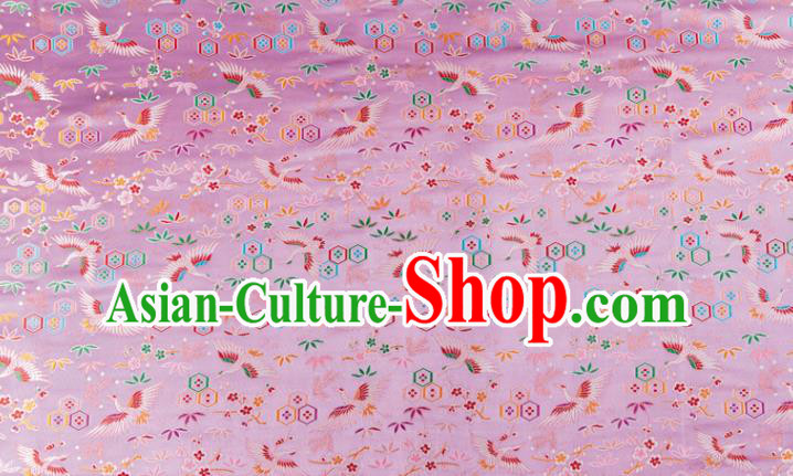 Japanese Traditional Crane Plum Pattern Design Lilac Brocade Nishijin Fabric Silk Material Traditional Asian Japan Kimono Tapestry Satin