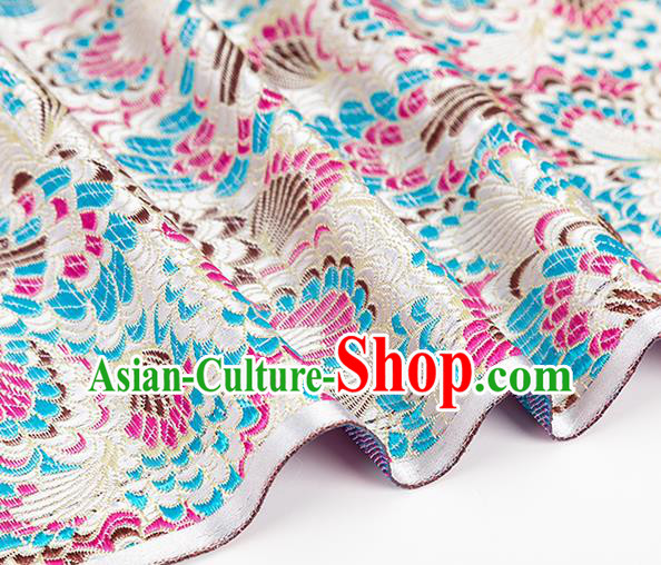 Chinese Classical Phoenix Tail Pattern Design White Brocade Silk Fabric Tapestry Material Asian Traditional DIY Tang Suit Satin Damask