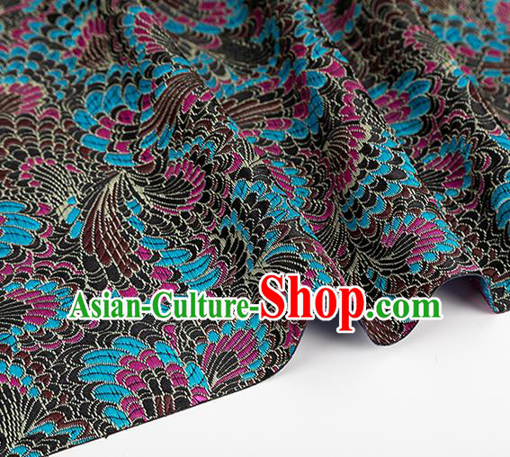 Chinese Classical Phoenix Tail Pattern Design Black Brocade Silk Fabric Tapestry Material Asian Traditional DIY Tang Suit Satin Damask