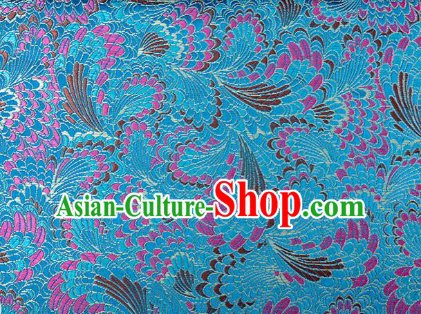 Chinese Classical Phoenix Tail Pattern Design Blue Brocade Silk Fabric Tapestry Material Asian Traditional DIY Tang Suit Satin Damask