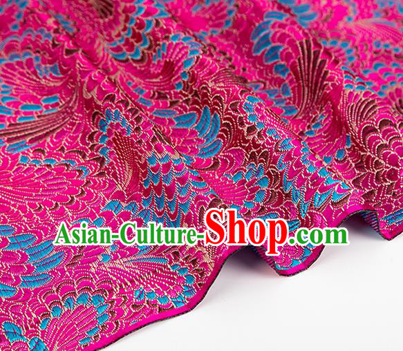 Chinese Classical Phoenix Tail Pattern Design Rosy Brocade Silk Fabric Tapestry Material Asian Traditional DIY Tang Suit Satin Damask