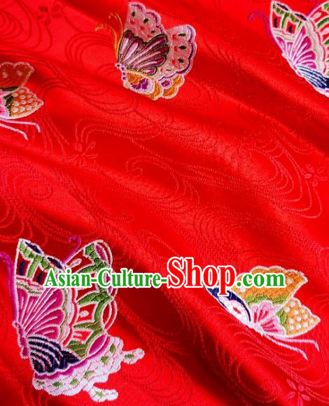Asian Chinese Traditional Butterfly Pattern Design Red Brocade Silk Fabric Tang Suit Tapestry Wedding Dress Material