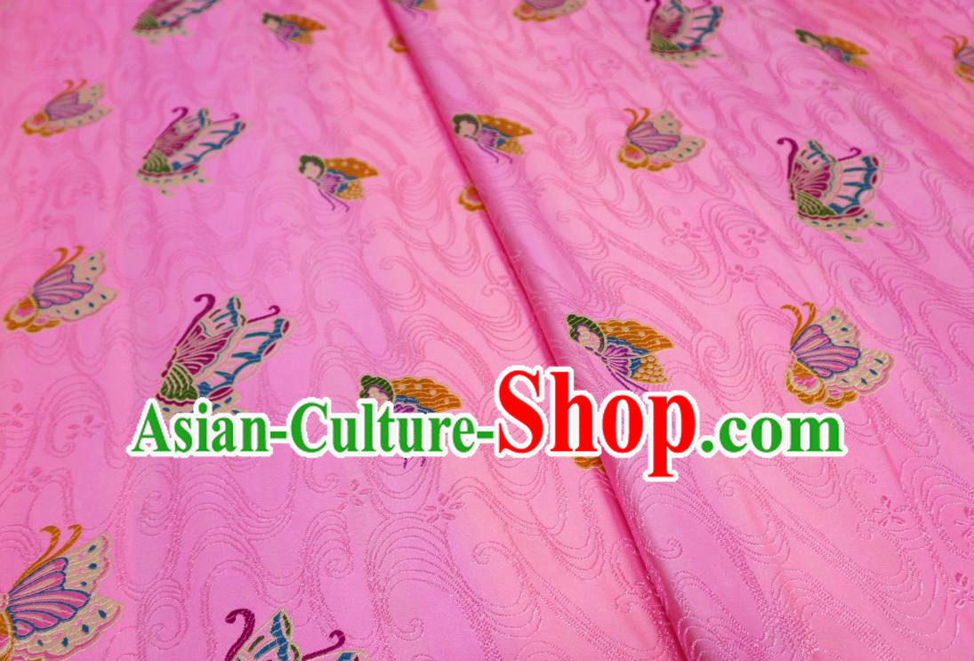 Asian Chinese Traditional Butterfly Pattern Design Pink Brocade Silk Fabric Tang Suit Tapestry Wedding Dress Material