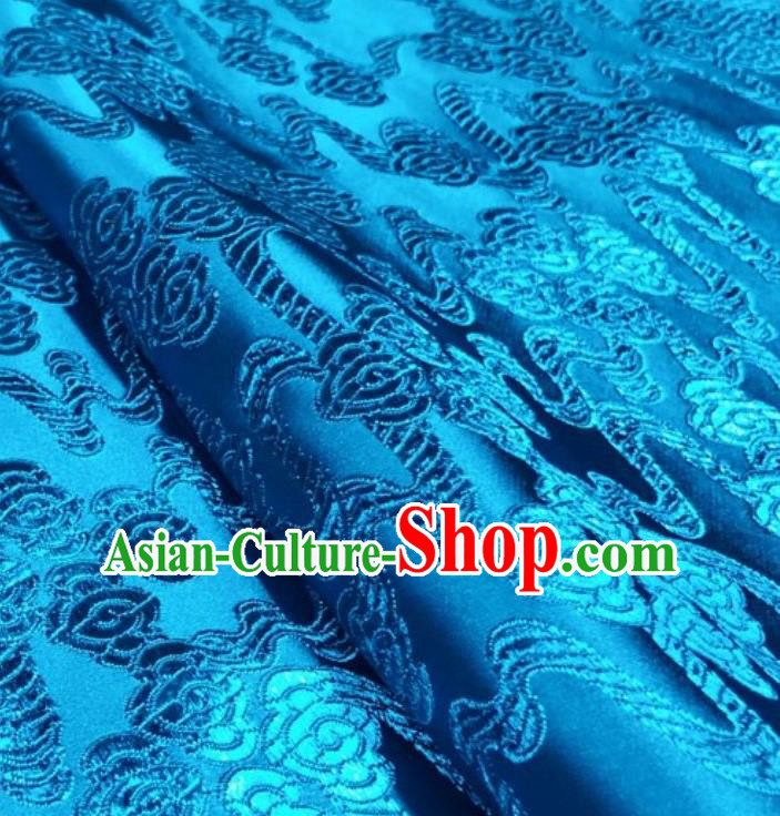 Asian Chinese Traditional Auspicious Clouds Pattern Design Blue Brocade Silk Fabric Tang Suit Tapestry Imperial Robe Material