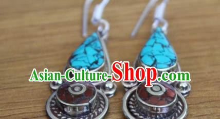 Chinese Traditional Tibetan Nationality Retro Ear Accessories Handmade Eardrop Decoration Zang Ethnic Folk Dance Earrings for Women