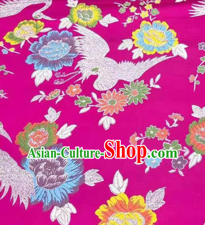 Asian Chinese Traditional Cranes Pattern Design Rosy Brocade Silk Fabric Tang Suit Tapestry Wedding Dress Satin Material