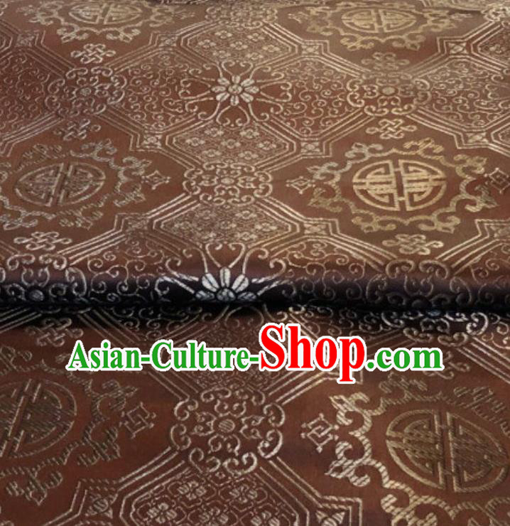 Asian Chinese Traditional Lucky Pattern Design Brown Brocade Silk Fabric Tang Suit Tapestry Satin Material Damask