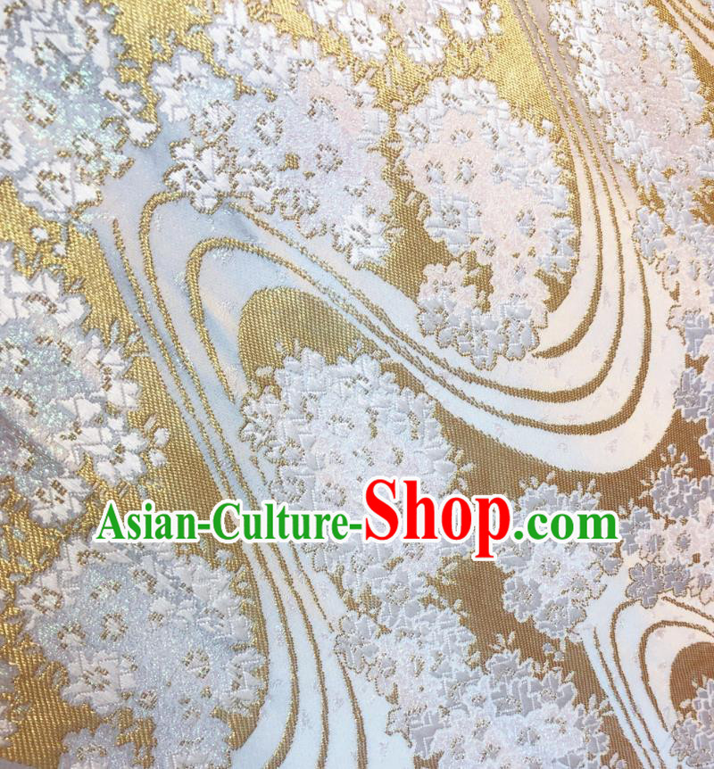 Japanese Traditional Sakura Pattern Design Golden Nishijin Brocade Fabric Silk Material Traditional Asian Yamato Kimono Satin Tapestry
