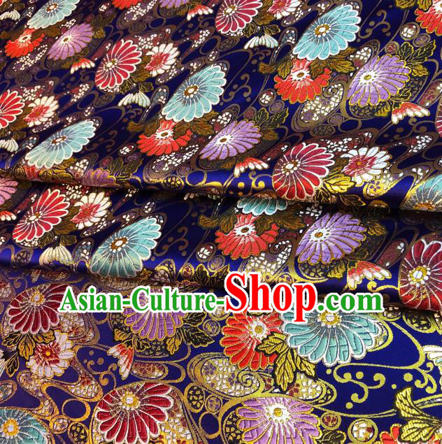 Japanese Traditional Daisy Pattern Design Royalblue Nishijin Brocade Fabric Silk Material Traditional Asian Japan Kimono Satin Tapestry