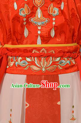 Chinese Ancient Flying Apsaras Goddess Hanfu Garment Costumes Tang Dynasty Court Lady Dance Half Sleeved Top Blouse and Skirt Complete Set