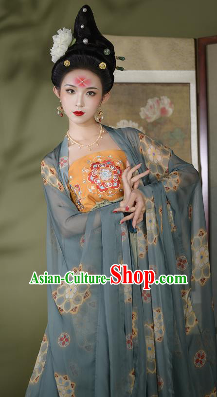 Chinese Ancient Imperial Concubine Hanfu Garment Court Lady Blue Cloak Blouse and Green Dress Tang Dynasty Costumes Full Set
