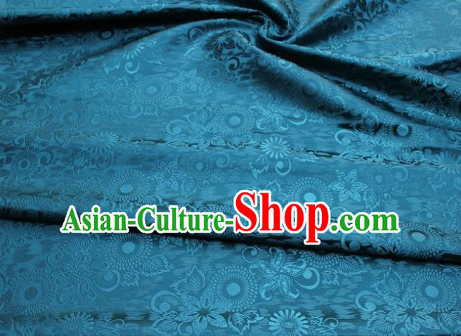 Chinese Classical Sunflowers Pattern Design Teal Brocade Silk Fabric Tapestry Material Asian Traditional DIY Mongolian Clothing Satin Damask