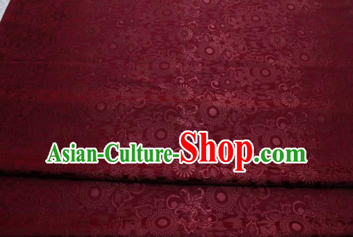 Chinese Classical Sunflowers Pattern Design Maroon Brocade Silk Fabric Tapestry Material Asian Traditional DIY Mongolian Clothing Satin Damask