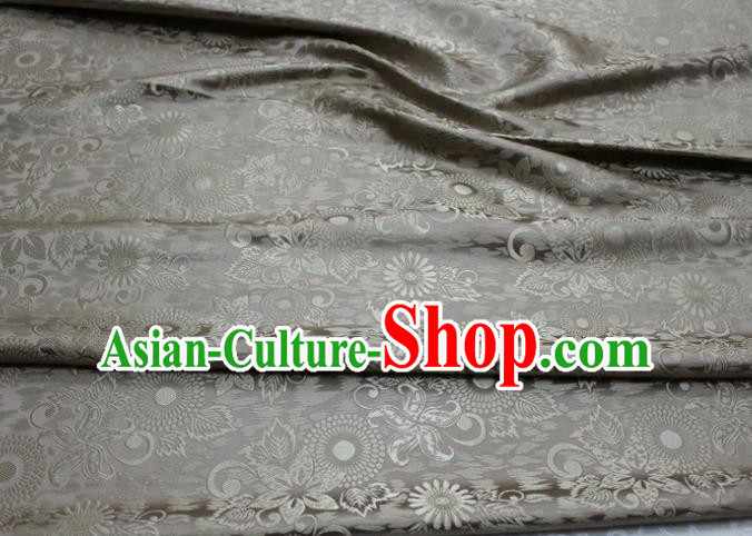 Chinese Classical Sunflowers Pattern Design Grey Brocade Silk Fabric Tapestry Material Asian Traditional DIY Mongolian Clothing Satin Damask
