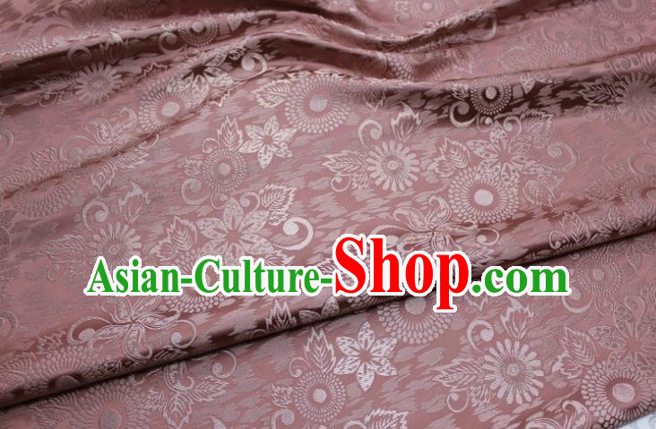 Chinese Classical Sunflowers Pattern Design Brownish Pink Brocade Silk Fabric Tapestry Material Asian Traditional DIY Mongolian Clothing Satin Damask