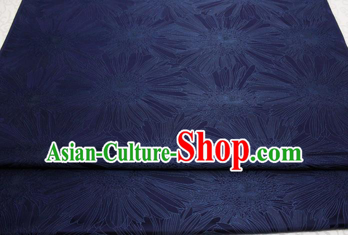 Chinese Mongolian Robe Classical Chrysanthemum Pattern Design Navy Brocade Asian Traditional Tapestry Material DIY Satin Damask Drama Silk Fabric