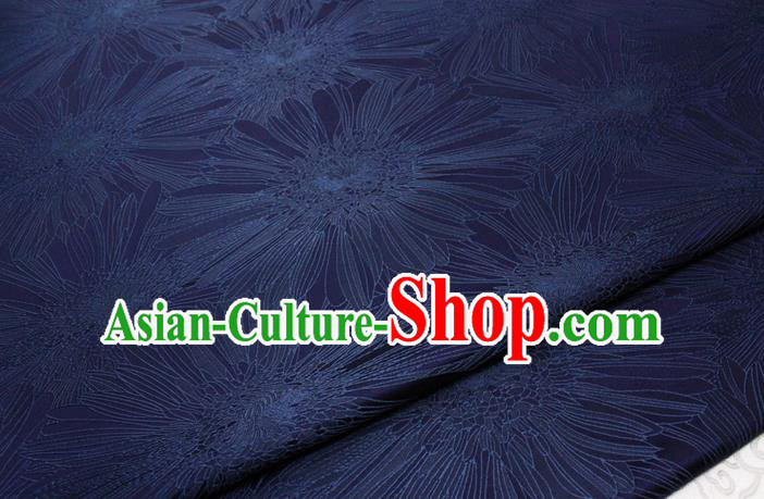 Chinese Mongolian Robe Classical Chrysanthemum Pattern Design Navy Brocade Asian Traditional Tapestry Material DIY Satin Damask Drama Silk Fabric