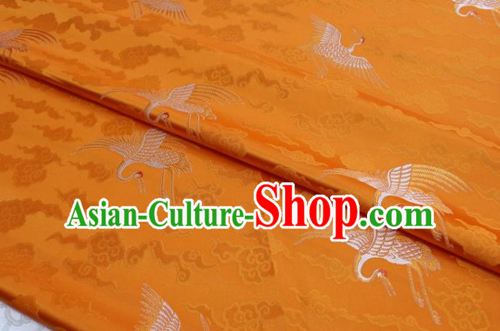 Chinese Classical Cloud Crane Pattern Design Orange Brocade Silk Fabric DIY Satin Damask Asian Traditional Qipao Dress Tapestry Material