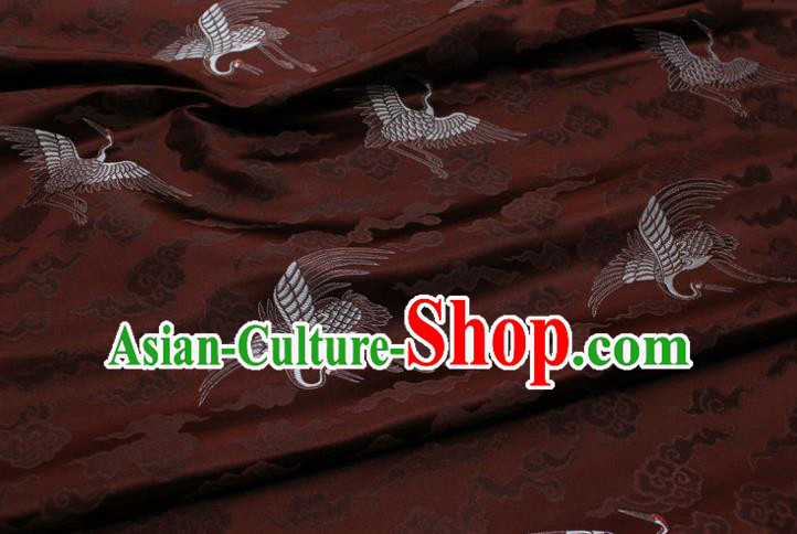 Chinese Classical Cloud Crane Pattern Design Brown Brocade Silk Fabric DIY Satin Damask Asian Traditional Qipao Dress Tapestry Material