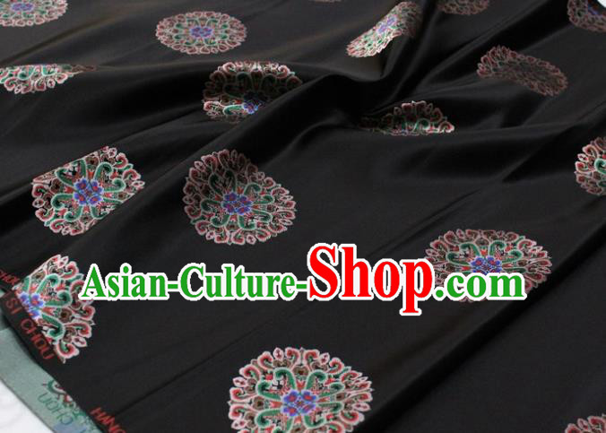 Chinese Classical Lotus Pattern Design Black Brocade Buddhism Silk Fabric DIY Satin Damask Asian Traditional Tibetan Robe Tapestry Material