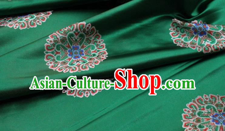 Chinese Classical Lotus Pattern Design Green Brocade Buddhism Silk Fabric DIY Satin Damask Asian Traditional Tibetan Robe Tapestry Material