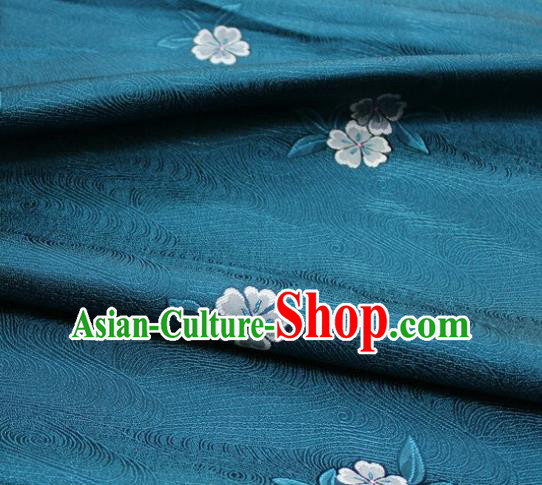 Chinese Classical Blossom Pattern Design Teal Brocade Silk Fabric DIY Satin Damask Asian Traditional Qipao Dress Tapestry Material