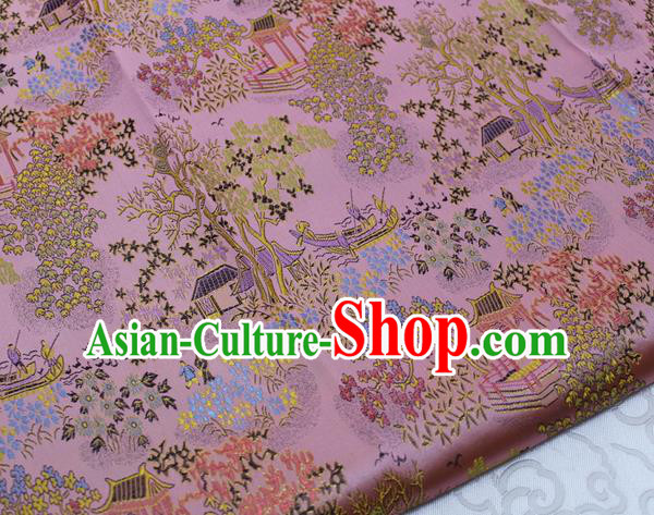 Chinese Classical Scenery Pattern Design Pink Brocade Silk Fabric DIY Satin Damask Asian Traditional Tang Suit Tapestry Material