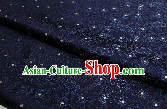 Chinese Classical Cloud Blossom Pattern Design Navy Blue Brocade Mongolian Robe Asian Traditional Tapestry Material Silk Fabric DIY Satin Damask