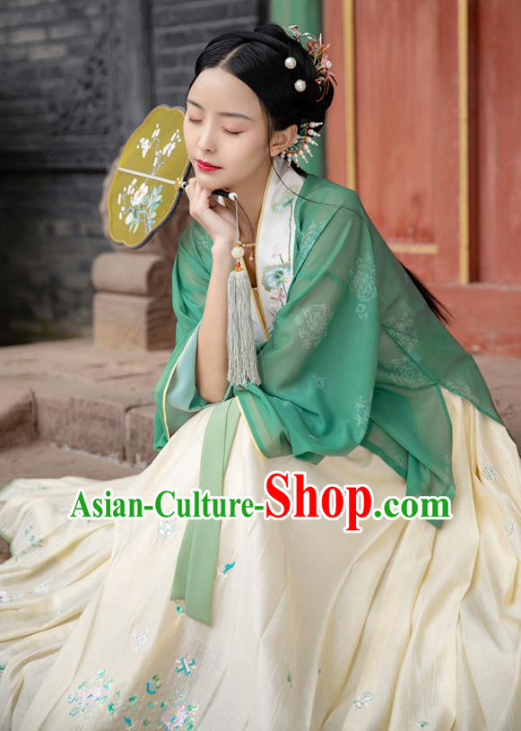 Traditional Chinese Ming Dynasty Country Female Hanfu Apparels Ancient Village Lady Blouse and Skirt Civilian Historical Costumes Full Set