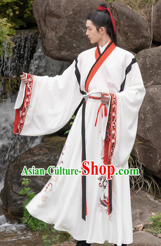 Traditional Chinese Jin Dynasty Scholar Hanfu Apparels Ancient Noble Childe Shirt and Skirt Historical Costumes Full Set for Men