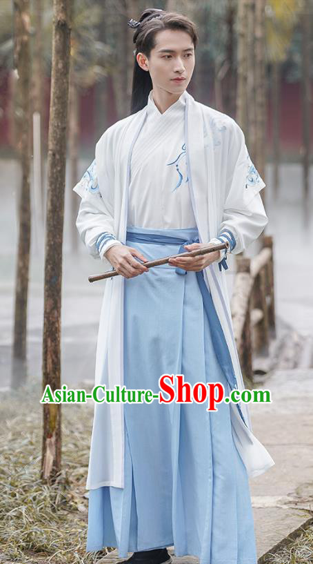 Traditional Chinese Song Dynasty Swordsman Hanfu Apparels Ancient Young Hero Long Vest Shirt and Skirt Historical Costumes Full Set