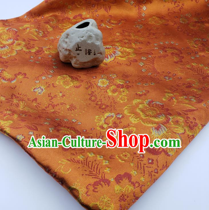 Top Quality Chinese Classical Phoenix Peony Pattern Orange Brocade Silk Material Traditional Asian Hanfu Dress Jacquard Cloth Traditional Satin Fabric