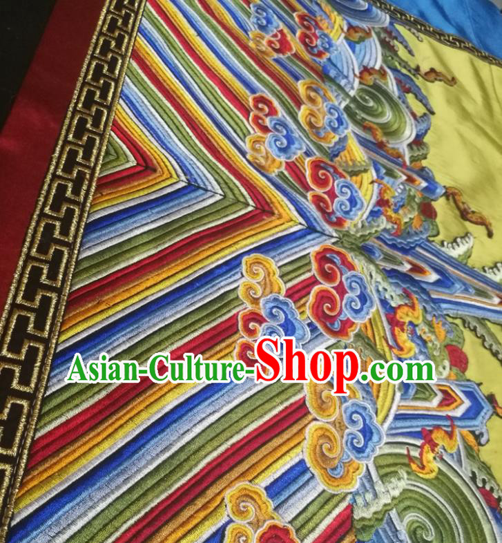 Top Quality Chinese Classical Clouds Wave Pattern Yellow Blended Material Asian Satin Traditional Curtain Jacquard Cloth Fabric