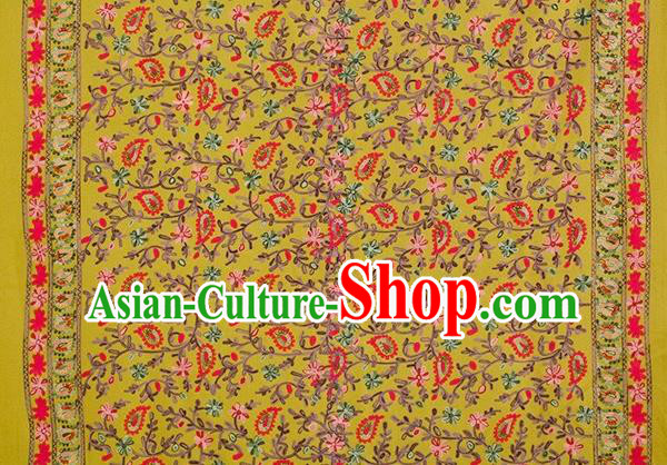 Top Quality Chinese Classical Flowers Pattern Yellow Wool Material Asian Traditional Curtain Woolen Cloth Fabric
