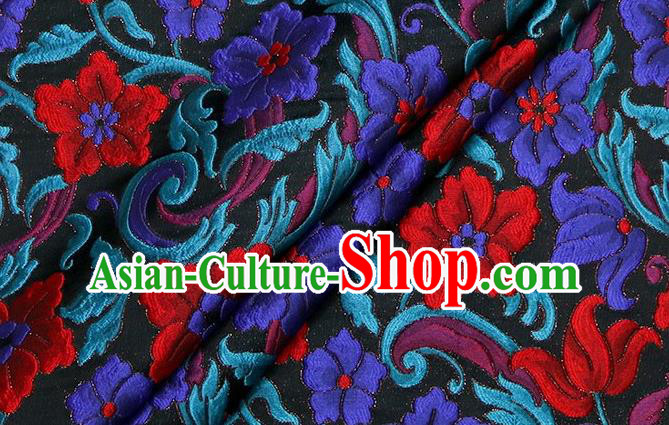 Top Quality Chinese Classical Flowers Pattern Black Brocade Material Asian Traditional Curtain Satin Cloth Fabric