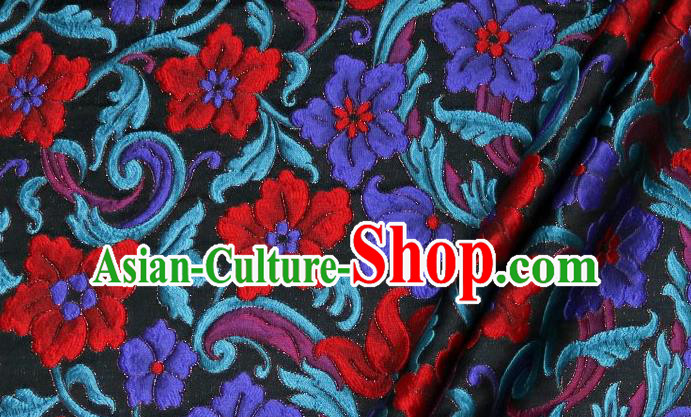 Top Quality Chinese Classical Flowers Pattern Black Brocade Material Asian Traditional Curtain Satin Cloth Fabric