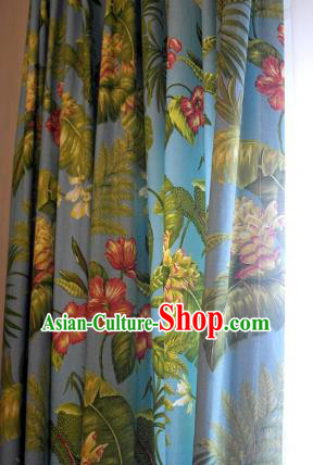 Top Quality Chinese Classical Coconut Grove Pattern Blue Cotton Material Asian Traditional Curtain Cloth Fabric