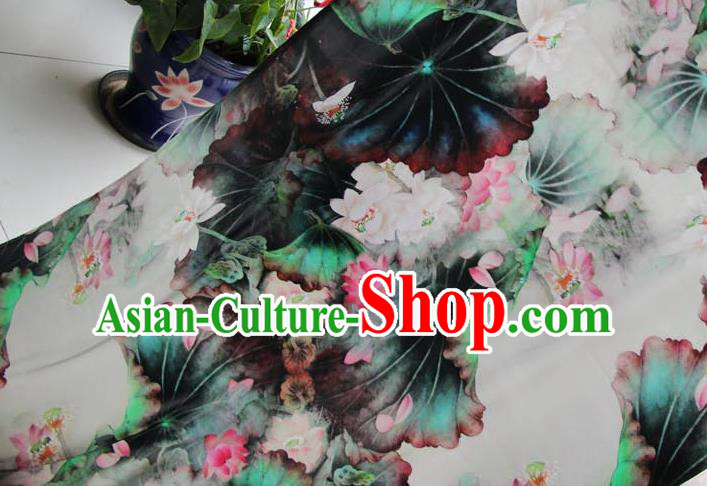 Top Quality Chinese Classical Ink Painting Lotus Pattern Silk Material Asian Traditional Curtain Cloth Fabric