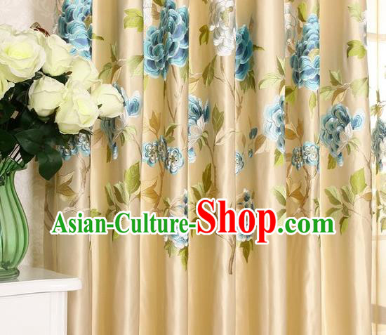 Top Quality Chinese Classical Embroidered Peony Pattern Beige Satin Material Asian Traditional Curtain Brocade Cloth Fabric