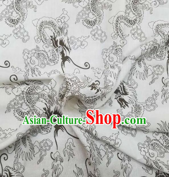 Top Quality Chinese Classical Dragon Pattern White Flax Material Traditional Asian Hanfu Dress Jacquard Cloth Traditional Linen Fabric