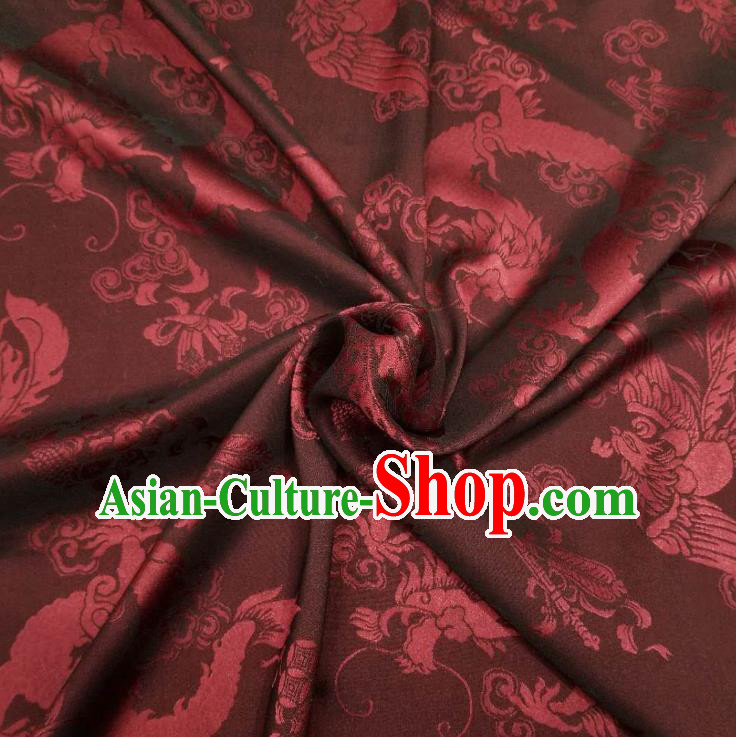 Top Quality Chinese Classical Dragon Phoenix Pattern Dark Red Silk Material Traditional Asian Hanfu Dress Jacquard Cloth Traditional Satin Fabric