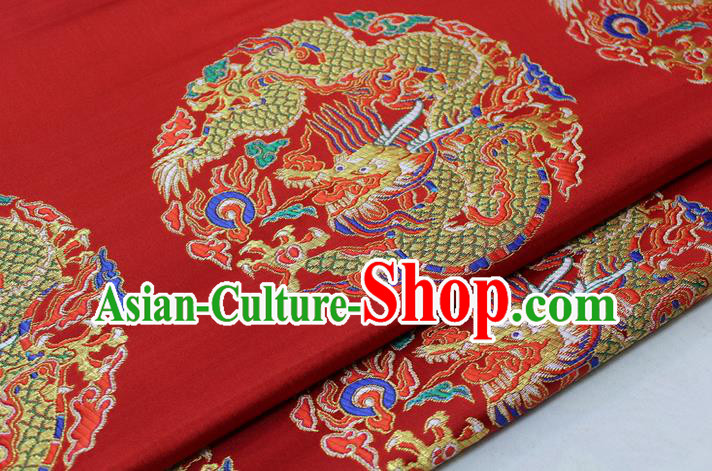 Chinese Mongolian Robe Classical Dragon Pattern Design Red Brocade Asian Traditional Tapestry Material DIY Satin Damask Silk Fabric