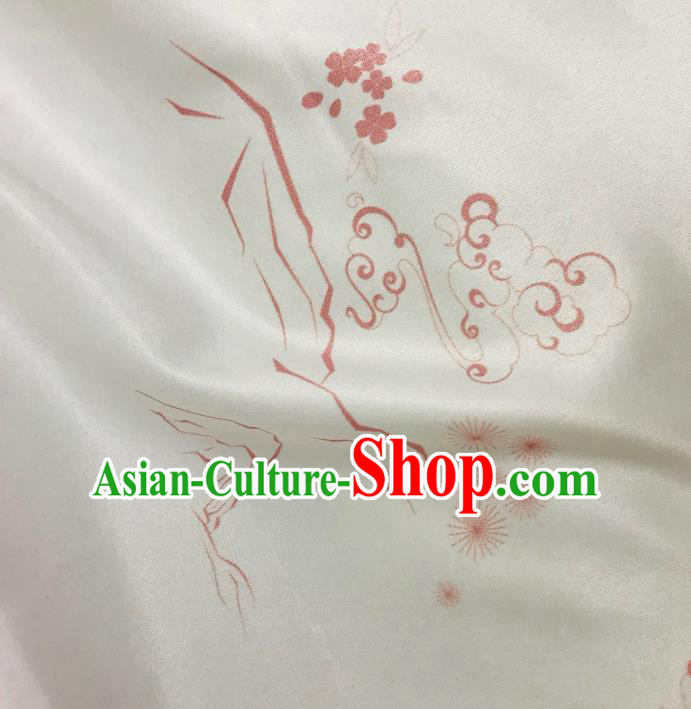 Chinese Hanfu Dress Traditional Plum Pine Pattern Design White Satin Fabric Silk Material Traditional Asian Chiffon Tapestry