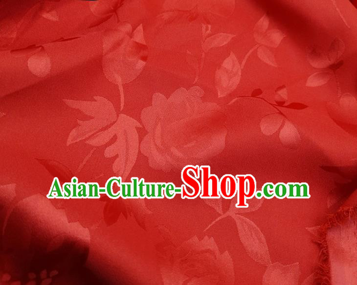 Chinese Traditional Camellia Pattern Design Red Satin Fabric Silk Material Traditional Asian Hanfu Dress Cloth Tapestry
