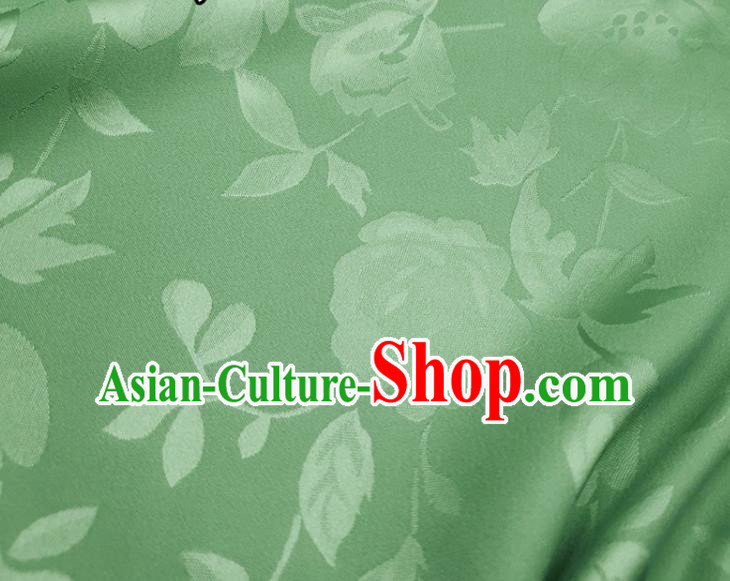 Chinese Traditional Camellia Pattern Design Light Green Satin Fabric Silk Material Traditional Asian Hanfu Dress Cloth Tapestry